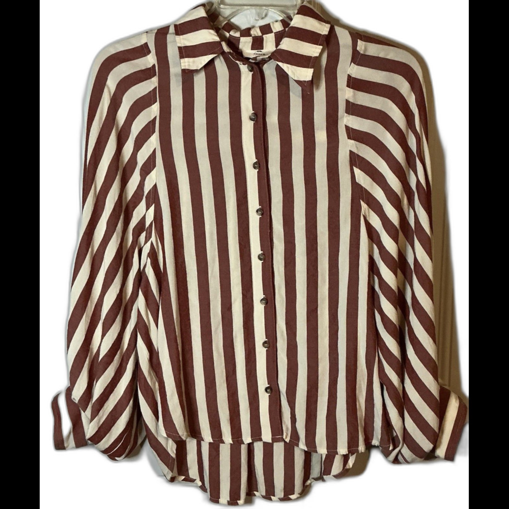 Entro Long Sleeve Button Front Blouse Women’s Small Vertical Striped Lightweight